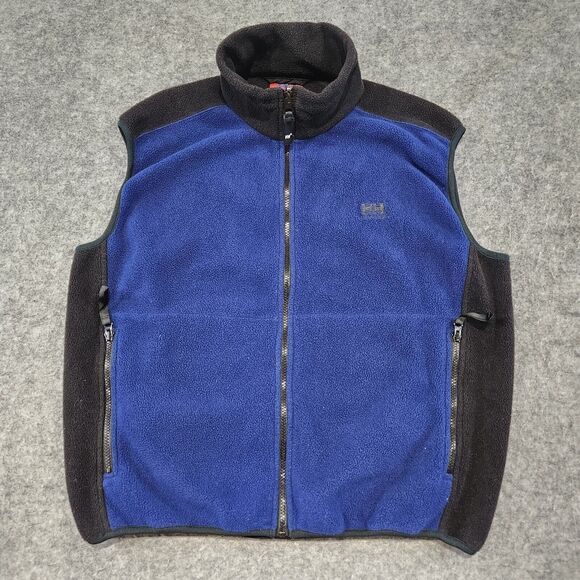 VTG 90s Helly Hansen Mens L Large Fleece Full Zip Blue Black Vest Jacket - Picture 3 of 11